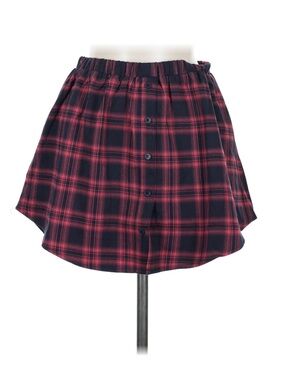 Easel Plaid Button-Front Mini Skirt